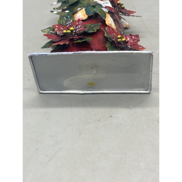Christmas Santa figurine tin layered poinsettia red green floral tree 8" READ - Picture 6 of 7